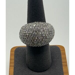 Silver Tone Wide Pavé Clear Rhinestone Dome Ring Size 8 Chunky Cocktail Ring